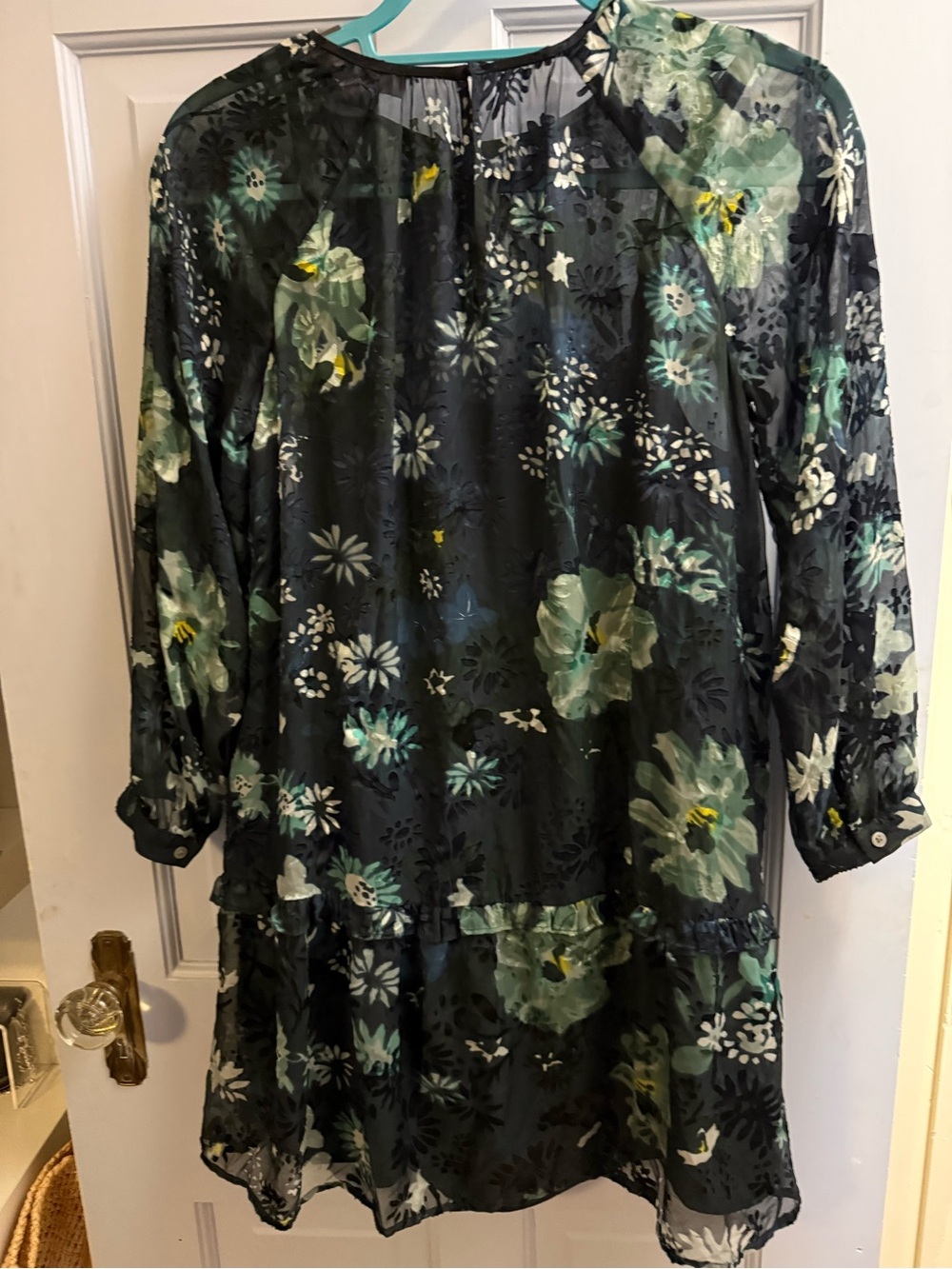 LOFT Black Floral Long-Sleeve Tiered Dress